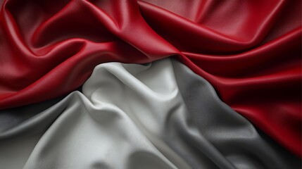 Obraz premium Crimson and Ivory Silk: The exquisite folds of red and white silk fabric flow and ripple, inviting touch with a luminous sheen and sumptuous texture.