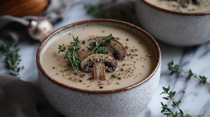Creamy mushroom soup with fresh thyme