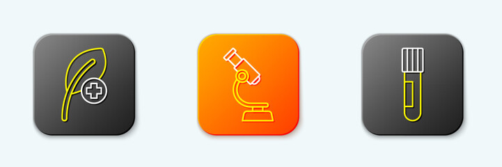 Set line Leaf or leaves, Microscope and Test tube and flask icon. Vector