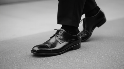 Polished shoes in confident stride