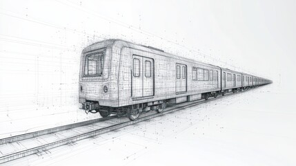 Monochrome train sketch on white background