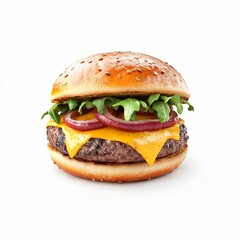 Juicy cheeseburger with fresh toppings served on a sesame seed bun