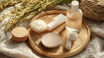 Natural Skincare Products on Wooden Tray