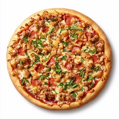Delicious pizza topped with pepperoni, sausage, and fresh herbs ready to be enjoyed