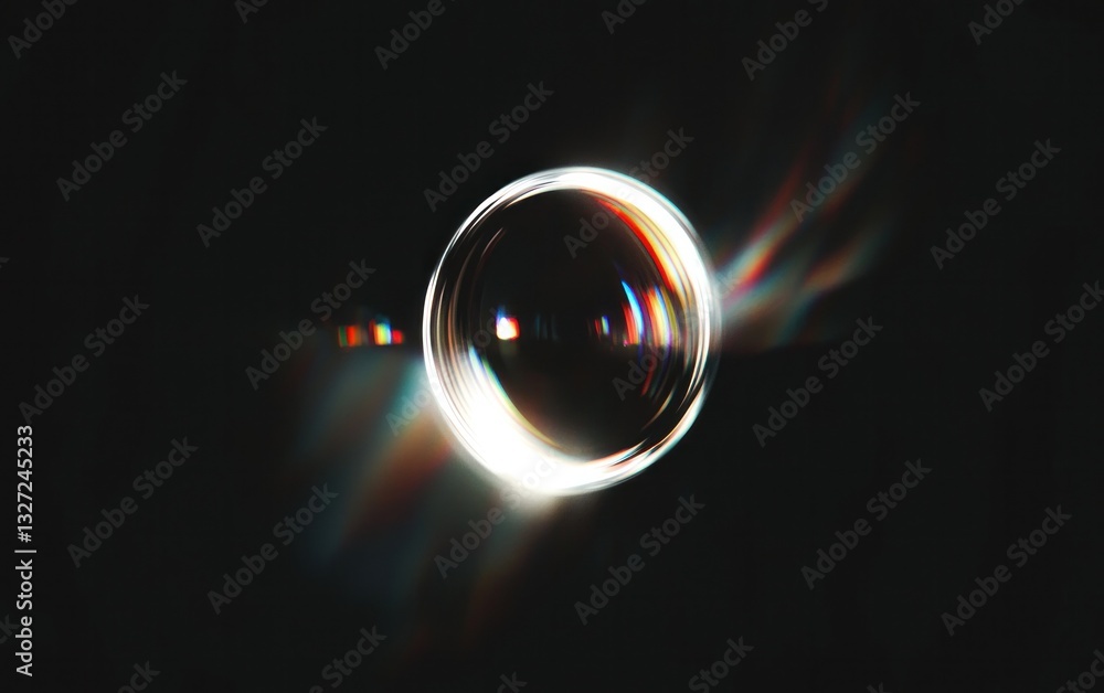 Poster abstract image of a glowing orb with lens flare and chromatic aberration effects against a dark back