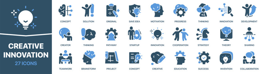 Creative and innovation colored signed icon collection. Concept, original, creator, startup, idea icons. UI icon set. Colored icons pack. Vector illustration