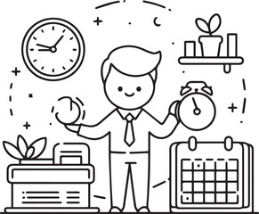 Office worker scheduling tasks on a calendar