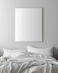 Minimalist White Poster Frame Mockup in Bedroom Setting