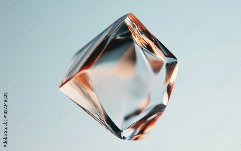 Poster a translucent, cube-shaped ice block floats against a light blue background. the ice shows subtle co