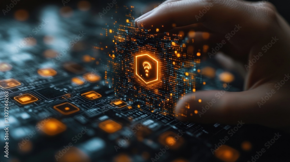 Poster cybersecurity network protection: digital shield and data security