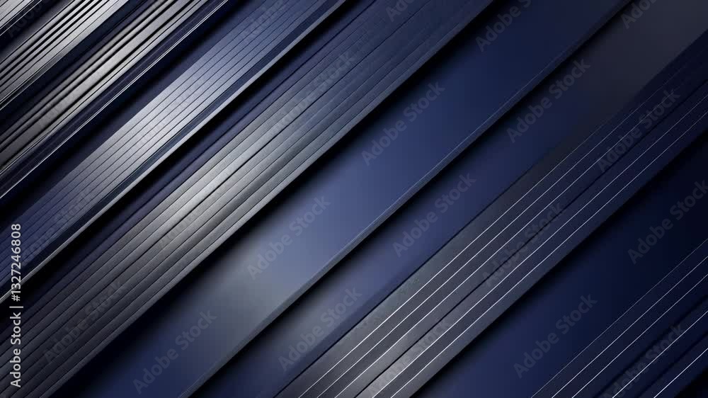 Poster Abstract metallic diagonal stripes.  Deep navy and silver layered lines create a dynamic, modern design