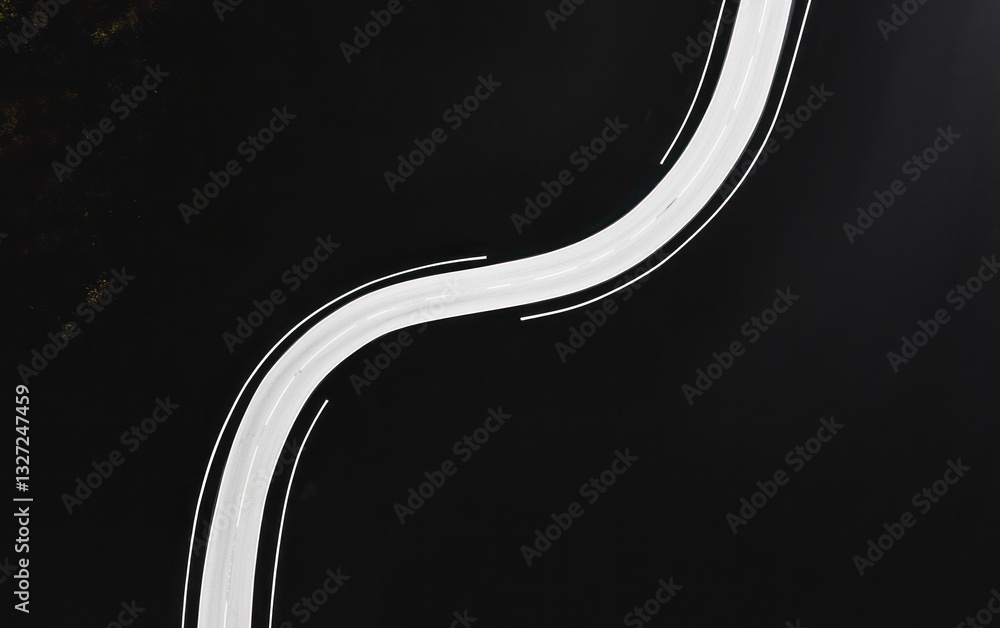 Poster abstract image featuring a bright white, winding path on a dark background. the path has a slightly 