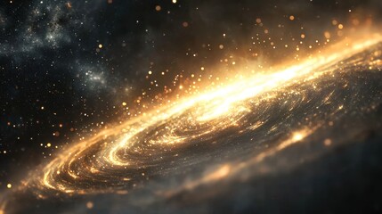 Obraz premium Cosmic Golden Spiral Galaxy: A Celestial Tapestry of Stardust and Light