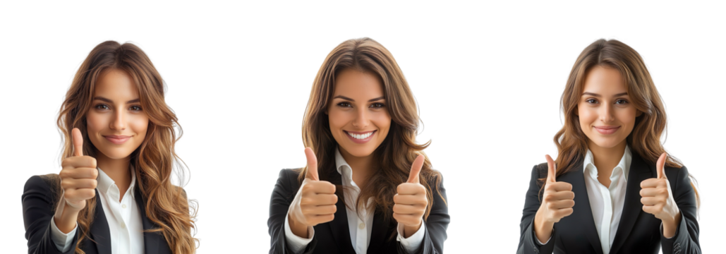 Collection of businesswomen showing thumbs up isolated on transparent background