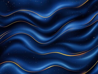 Flowing blue waves with golden accents and starry background, creating a serene ambiance