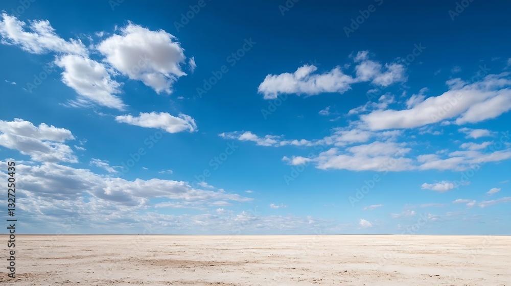Poster vast open landscape with endless flat terrain under bright blue sky : generative ai