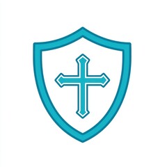 Obraz premium Minimalist prevention shield with a cross, cleanly outlined, white.