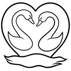 Swans in Love on Water - Abstract Line Art