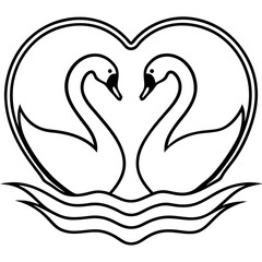 Swans in Love on Water - Abstract Line Art