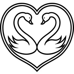 Swans in Love on Water - Abstract Line Art