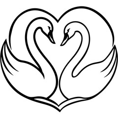 Swans in Love on Water - Abstract Line Art