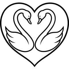 Swans in Love on Water - Abstract Line Art