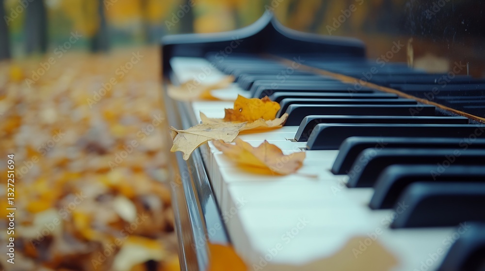 Leinwandbilder autumn leaves on piano keys creating a melodic nature scene : generative ai