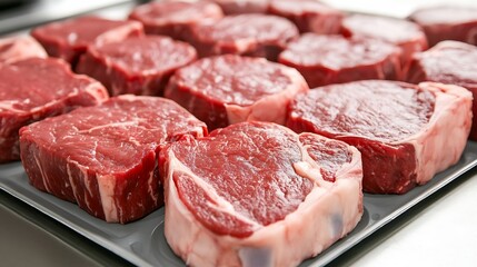 Fresh Cut Ribeye Steaks Arranged on a Tray Ready for Cooking or Grilling : Generative AI