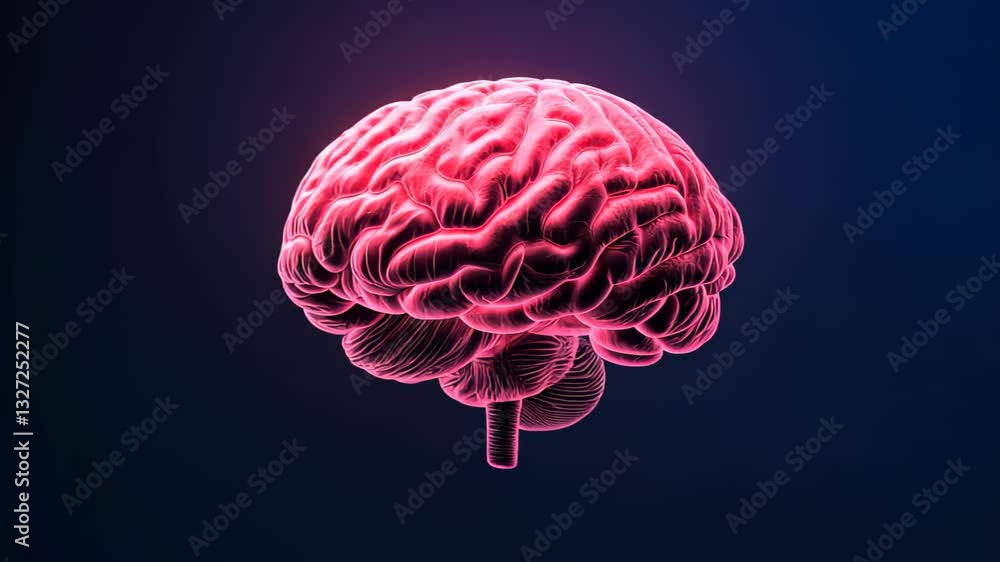 Poster human brain with pink neural light glowing on dark background illustrating big data and artificial i