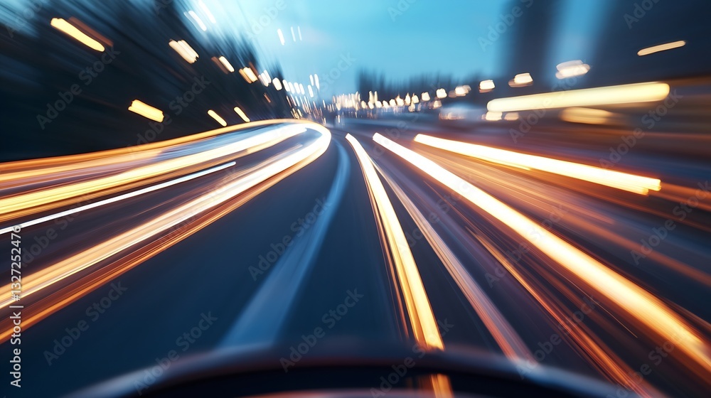 Aufkleber dynamic cityscape at dusk with light trails depicting the fast movement of vehicles on a busy road :