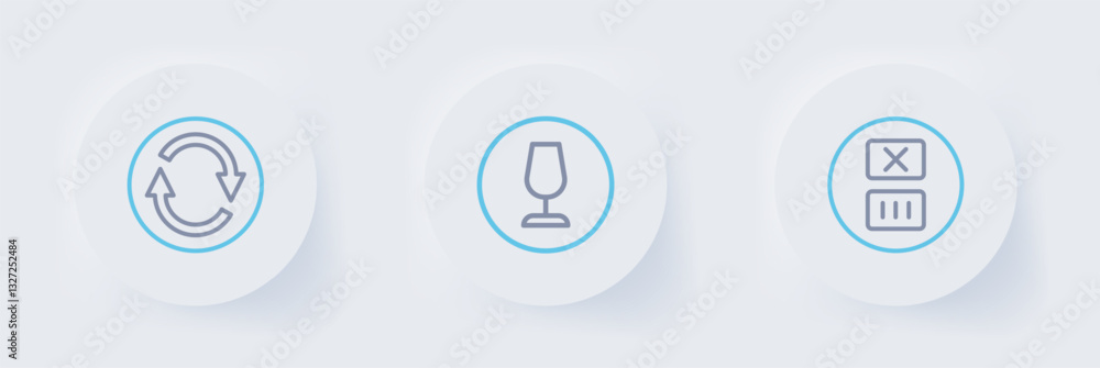 Aufkleber set line temperature wash, fragile broken glass and recycle symbol icon. vector