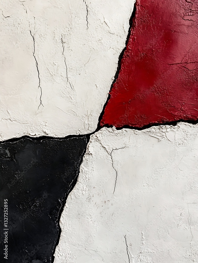Poster abstract wall texture featuring red black and white geometric shapes with a rough surface finish : g