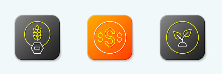 Set line Gluten free grain, Dollar symbol and Plant based icon. Vector