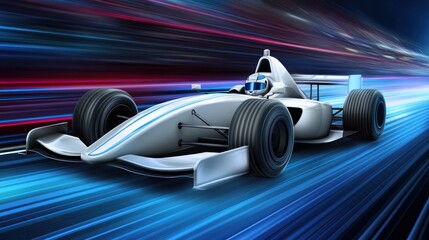 Futuristic Race Car Speeding Through Night Tunnel