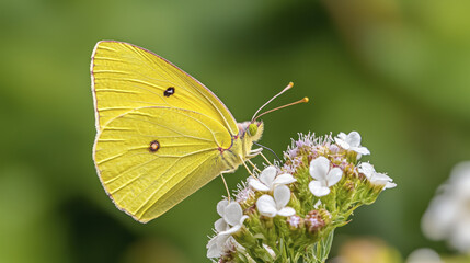 vibrant yellow butterfly perched on delicate white flowers, showcasing nature beauty