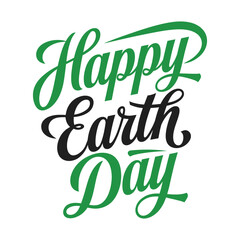 Happy Earth Day hand lettering logo decorated by leaves.
