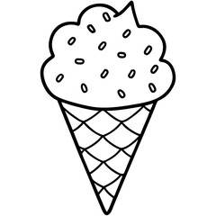 Sweet Ice Cream Cone Line Art with Spiral Texture and Heart Toppings