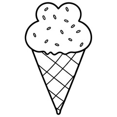 Sweet Ice Cream Cone Line Art with Spiral Texture and Heart Toppings