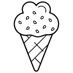 Sweet Ice Cream Cone Line Art with Spiral Texture and Heart Toppings
