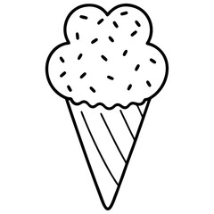 Sweet Ice Cream Cone Line Art with Spiral Texture and Heart Toppings