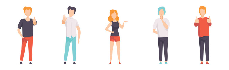 People Character Showing Different Hand Gesture Expressing Emotion with Body Language Vector Set