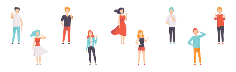 People Character Showing Different Hand Gesture Expressing Emotion with Body Language Vector Set