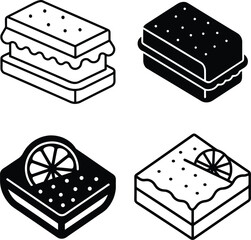 Isometric Lemon Squares Dessert Icons Black and White Designs