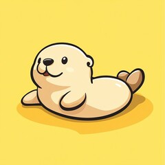 yellow otter cute character with yellow background happy animal