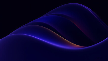 Waves of deep blue and purple glow ripple through darkness, illuminating an abstract landscape at night