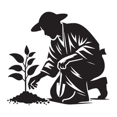 Historic Old Man Gardening silhouette, carrying generations of wisdom - Old Man illustration - Minimalist Old Man vector - Knowledge keeper
