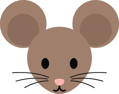 Cute cartoon mouse character with oversized ears in a minimal flat design style, cheerful expression, perfect for childrens illustrations and vector art