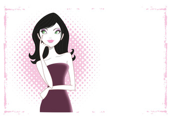 Elegant woman in a beautiful dress, art illustration.