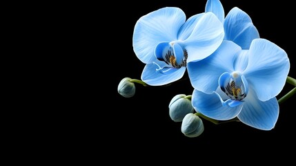 Striking blue orchids set against a dark background.