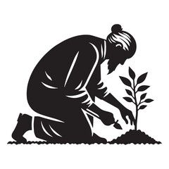 Patient Old Man Gardening silhouette, embracing the slow beauty of growth - Old Man illustration - Minimalist Old Man vector - Nature’s caretaker
